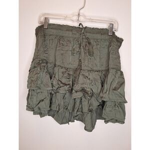 Aerie Women's Size XL Tiered Ruffle Mini Skirt Olive Green Elastic Waist NWT